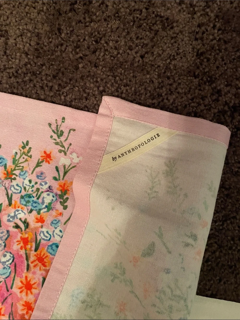 ANTHROPOLOGIE Cotton Kitchen Tea Towels(2)Happy Everything Cake/Love You Flower